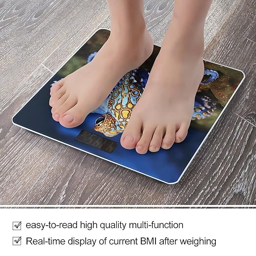 Blue Ringed Octopus Weight Scale Large Bathroom Scales Digital Weight with Bright LED Display Non Slip Automatic Weighing Scale Fashion Weighing Machine for Body