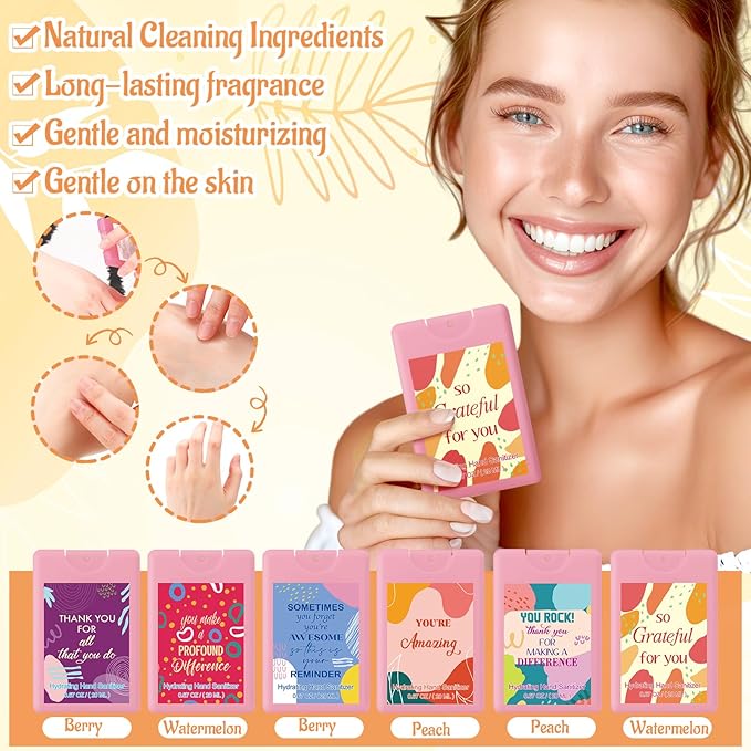 Frienda 12 Set Travel Size Hand Sanitizer Spray Bulk Portable Power Mist Thank You Mini Hand Sanitizer Employee Appreciation Day Gifts for Teacher Coworker Team Women's Day (PocketPink)