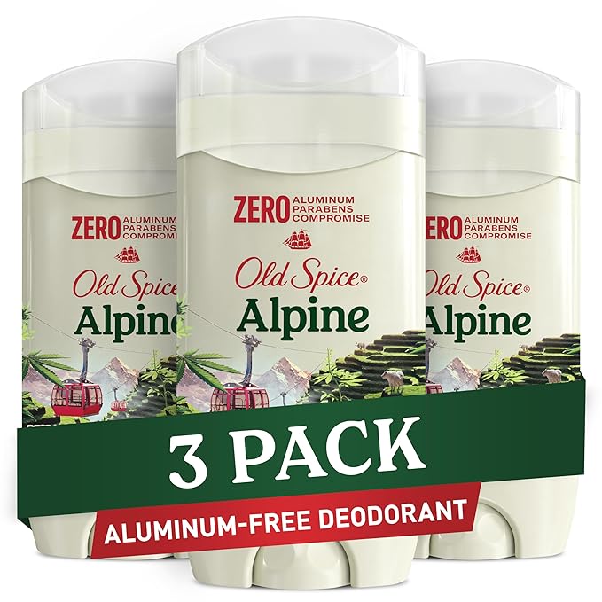 Old Spice Aluminum Free Deodorant for Men 24/7 Lasting Freshness &amp Long Lasting Scent 24/7 Sweat &amp Odor Protection Alpine with Hemp Seed Oil + Green Tea Scent 3.0 oz (Pack of 3)