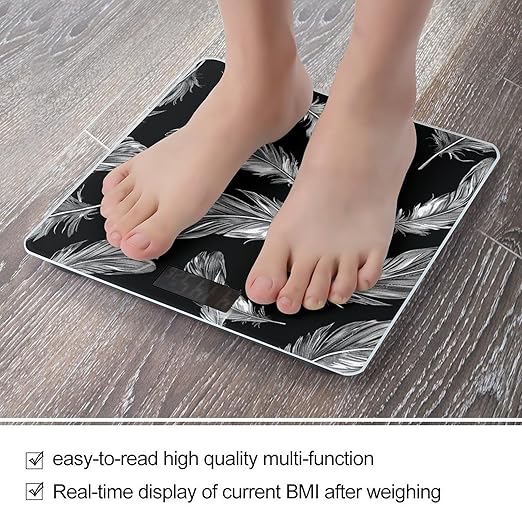 Digital Bathroom Scale for Body Weight Scale with Bright LCD Display High Accuracy Step-On Technology Auto On/Off Line Style Feather Digital Scales 400 Lbs /180kg