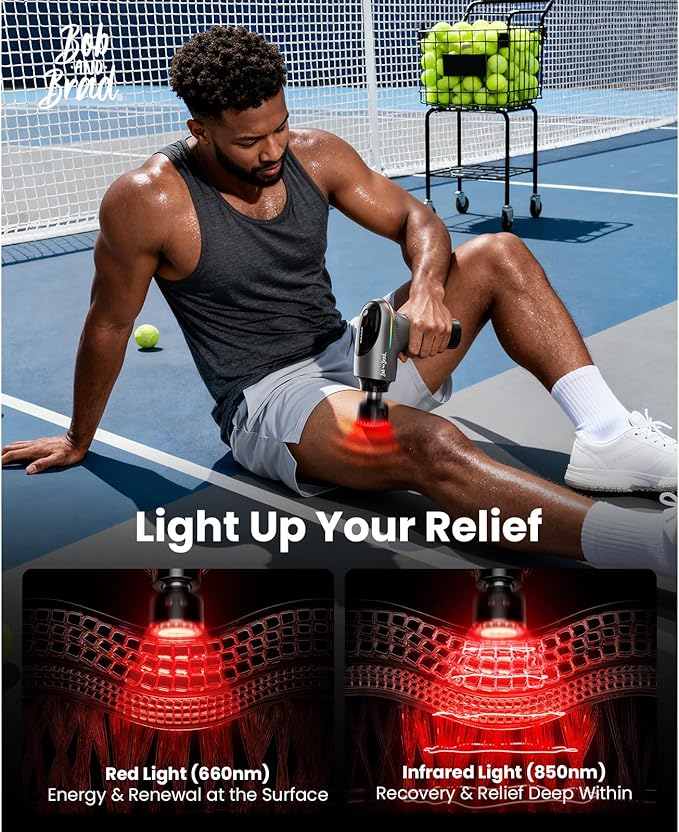 BOB AND BRAD A2 Ultra Massage Gun with Red Light Infrared Heat Head FSA Eligible/HSA Eligible Pro Percussion Massage Gun Deep Tissue for Fast Pain Relief Handheld Sore Muscle Massager for Back Leg