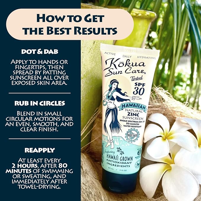 Kokua Sun Care Hawaiian Reef Safe SPF 30 | Zinc Oxide | Tinted Mineral for Face &amp Body | Sun Protection | Water Resistant | Chemical Free | Natural Ingredients