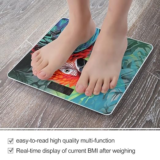 Colorful Parrot Bathroom Scale Rounded Smart Scale for Body Weight Automatic Power On/Off Weight Scales Accurate Bathroom Digital Scales for Pet Home Bedroom Kitchen
