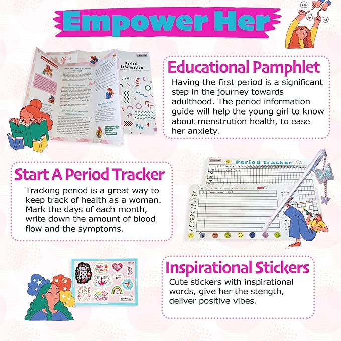 First Period kit for Girls | 22 PC Period Packs for Young Girls First Time | First Period Gift for Teen Girls with Sanitary Pad Storage Bag Wipes Bracelet Eye Mask Socks and More(Mint)
