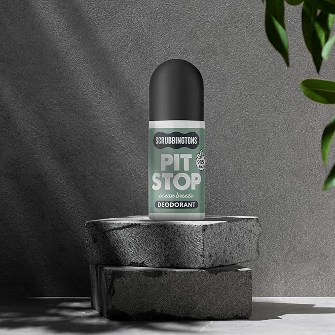 Scrubbingtons Pit Stop 98% Natural Deodorant For Women Men Roll On For Sensitive Skin Made in UK. Paediatrician approved Aluminium &amp Alcohol Free Vegan &amp Cruelty Free Ocean Breeze 75ml x
