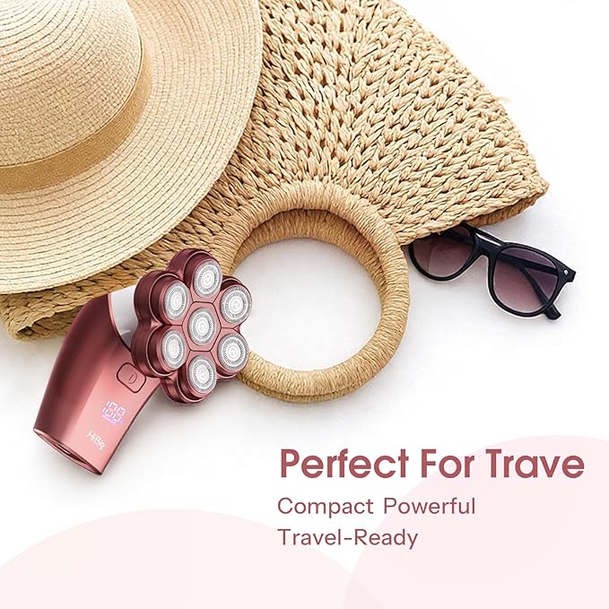 Electric Razors for Women Legs: 5-in-1 Rechargeable Body Shaver 7D Wet &amp Dry Body Trimmer IPX7 Waterproof Lady Hair Remover for Face Underarms Pubic Light Pink