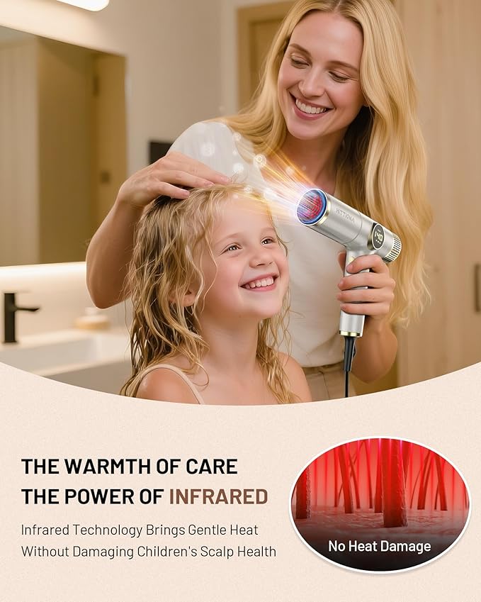 Infrared Ionic Hair Dryer with Diffuser - 2000W Dual Voltage Blow Dryer Gift for Women Fast Drying Frizz Control Lightweight &amp Low Noise Red Light &amp Negative Ions European Travel 110V-240