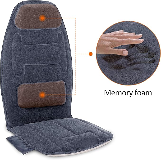 Snailax Massage Seat Cushion with Heat - Extra Memory Foam Support Pad in Neck and Lumbar10 Vibration Massage Motors 2 Heat Levels Back Massager Chair Pad for Back
