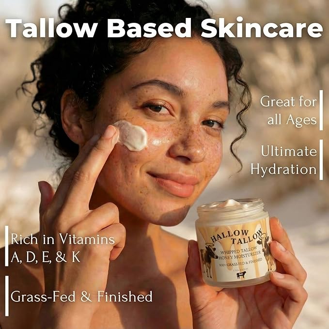 Hallow Tallow Whipped Beef Tallow Moisturizer – 100% Grass-Fed &amp Finished Tallow Balm with Manuka Honey Jojoba &amp Olive Oil Calendula Extract – Natural Hydrating Face &amp Body Cream 4oz
