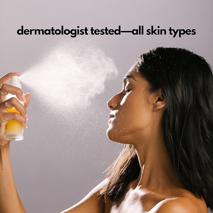 | PLUXOS 47 | SUNSCREEN + SKINCARE SPF 47 FACE MIST SPRAY (Peach) | SUN DEFENSE COMPLEX CARE | Apply Over Makeup Broad Spectrum Clear Light Vegan Hydrate Fight Acne Anti-Aging Cell Repair