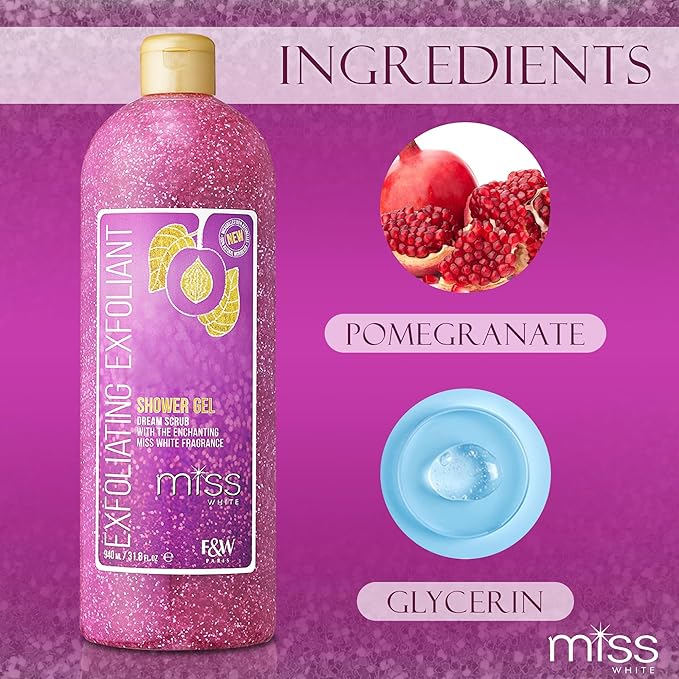 FAIR &amp WHITE Miss White Exfoliating Shower Gel 940ml/31.8 Fl Oz - Formulated to Exfoliate Skin with Pomegranate and Glycerin