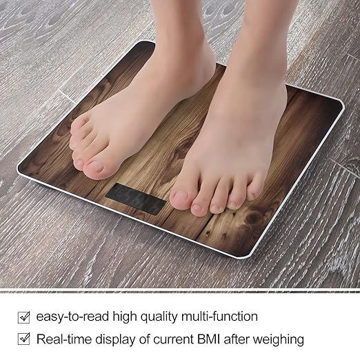 Wood Grain Smart Scale for Body Weight Accurate Bathroom Scale with LED Display Digital Weight Scales Weighing Machine High Precision Scales for Bath Home