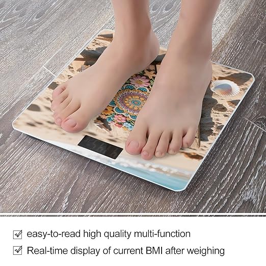 Digital Bathroom Scale for Body Weight Scale with Bright LCD Display High Accuracy Step-On Technology Auto On/Off Boho Floral Mandala Digital Scales 400 Lbs /180kg