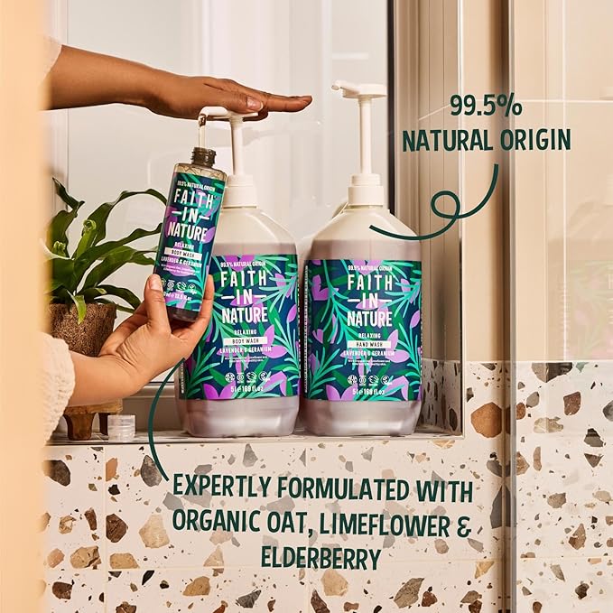 Faith In Nature Natural Hand Wash &amp Body Wash Set - Vegan &amp Cruelty Free No SLS or Parabens - 2 x 169 fl oz Value Bundle Pack Lavender &amp Geranium