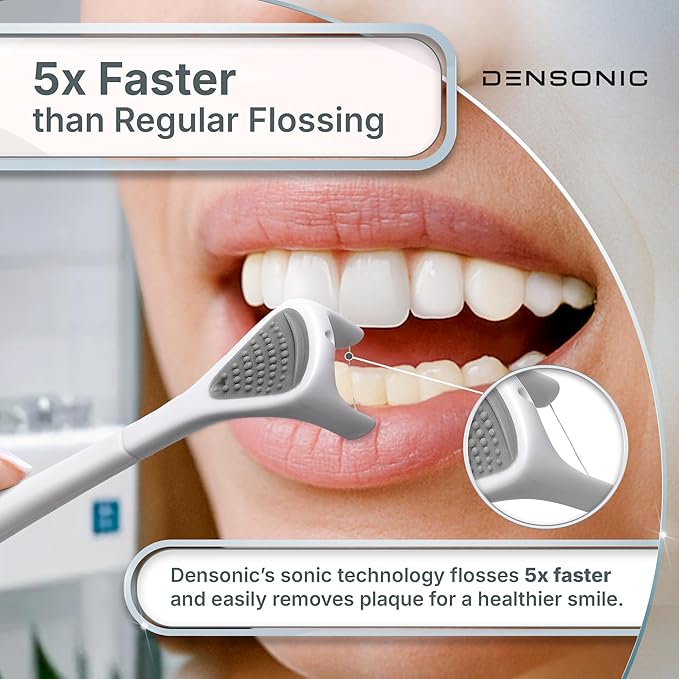 Electric Flosser Kit with Tongue Scraper | No Water No Mess | Easy Gliding Dental Floss for Gentle Gum Care | Cordless Sonic Power | 50 Replaceable Heads [Celeste Blue]