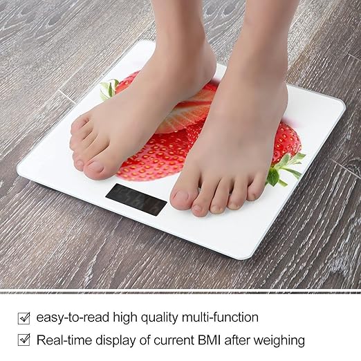 Fresh Strawberry Scale for Body Weight Anti-Slip Sturdy Tempered Glass Weighing Machine Highly Digital Accurate Bright LCD Bathroom Scale for Household Gift