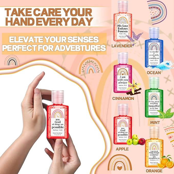 Frienda 24 Set Rainbow Christian Hand Sanitizer Bible Verse Church Mini Travel Size Hand Sanitizer Bulk Inspirational Scripture Religious Gift Women Teacher Nursing Coworker Graduation Party