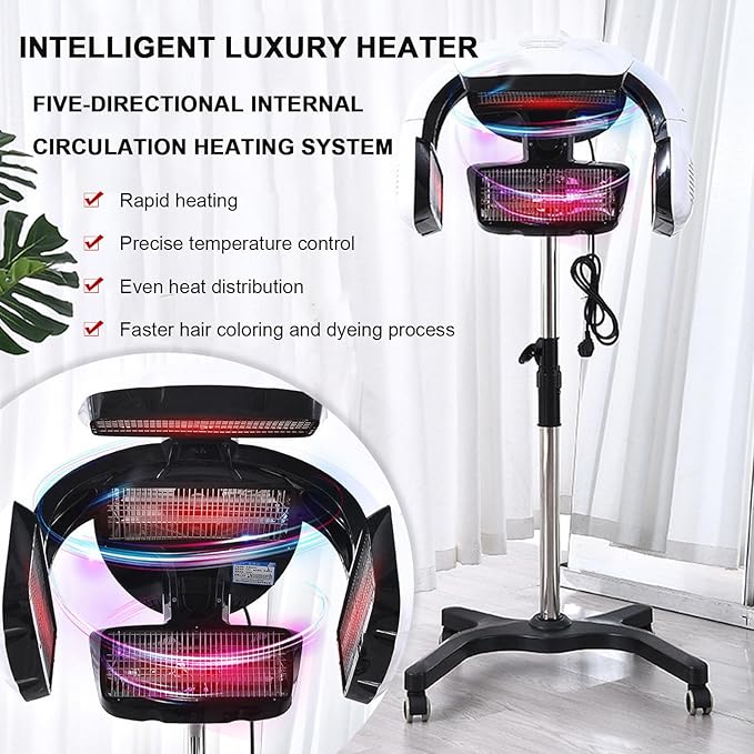Standing Salon Hair Dryers with Wheels for Salon and Hair Color Processor with Adjustable Height 51-61in Professional Equipment for Beauty Barber Shop Perm Color Heater Hair Care