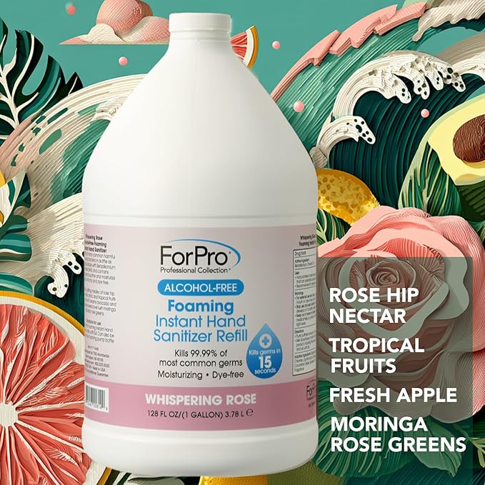 ForPro Alcohol-Free Foaming Instant Hand Sanitizer Moisturizing Dye-Free Formula Whispering Rose Scent 1 Gallon Refill (Pack of 4)