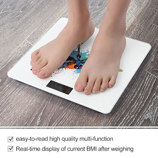 Paint Splash Dragonfly Digital Bathroom Scale Fashion Unique Weight Scale BMI Anti-Slip Precision Weighing Scales Suitable for Home Bedrooms Use and Gift