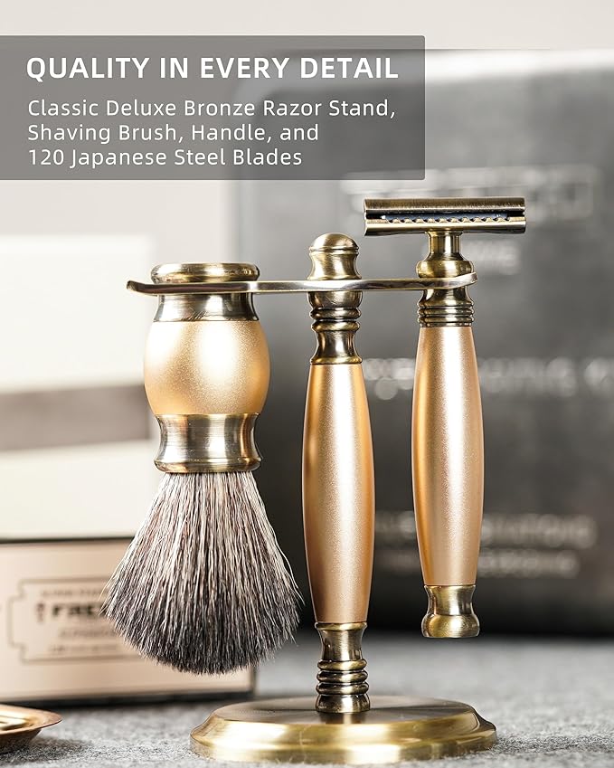 FREED Luxury Shaving Set for Men - Double Edge Safety Razor with alloy handle include 120 count Japanese 6cr13 Stainless Steel blade It's the best gift for men fathersor birthdays