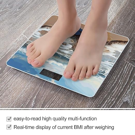 Ocean Sea Wave Seashell Scale for Body Weight Bathroom Weighing Scale with Large LCD Backlight Display Weight with High Precision Measures Weight Up to 180kg