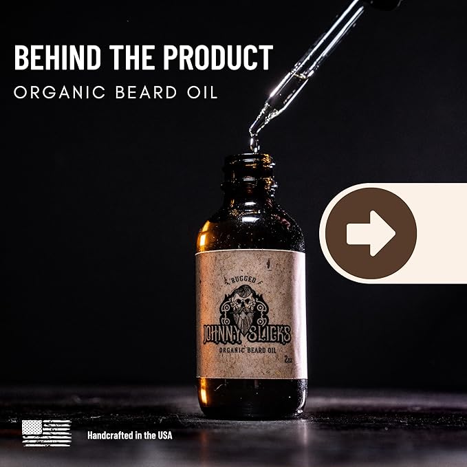Johnny Slicks Organic Beard Oil | Moisturize Soften Promote Hair Growth Reduce Itch (US Made Veteran Owned Handcrafted with Clean Ingredients) Rugged