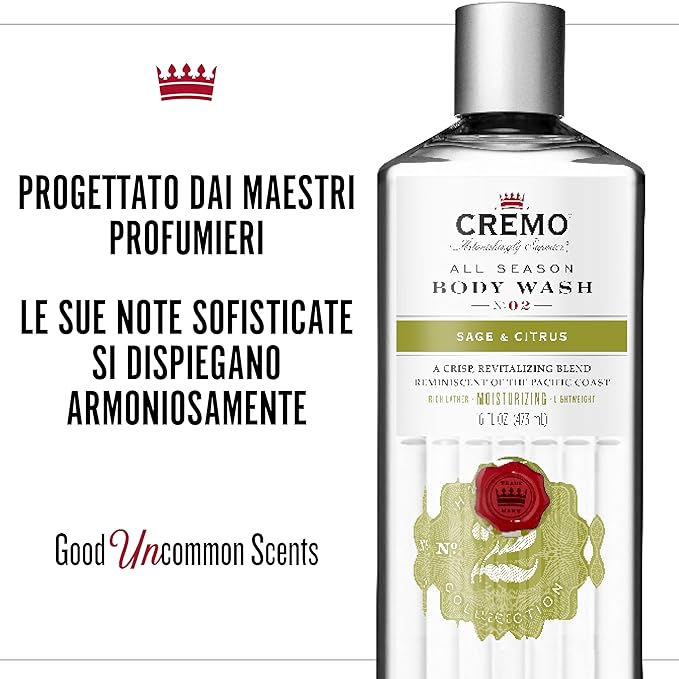 Cremo Men's Body Wash Bundle with Bright Mandarin Dry Herbs White Cedar and Vintage Suede Fragrances 2x16 Fl Oz