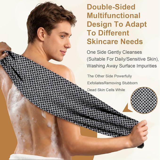 Blissal Exfoliating Shower Towel Premium Microfiber Scrub Towel Quick-Drying Durable &amp Gentle 2-in-1 Exfoliatings Towels-Body Scrubber with 2 Sides for All Skin Types (Black+Pink)