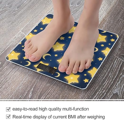 Star - Moon Print Weight Scale Large Digital Bathroom Scales with Bright LED Display Non Slip Digital Scale and Step On Fashion Weighing Machine for Body