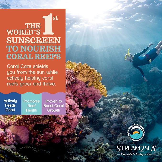 Stream2Sea Coral Care - Reef Safe Sunscreen SPF 30 Travel Size - First Reef-Approved Natural Mineral Sun block Boosts Coral Growth Water resistant Biodegradable Eco-Friendly - 2 Pack
