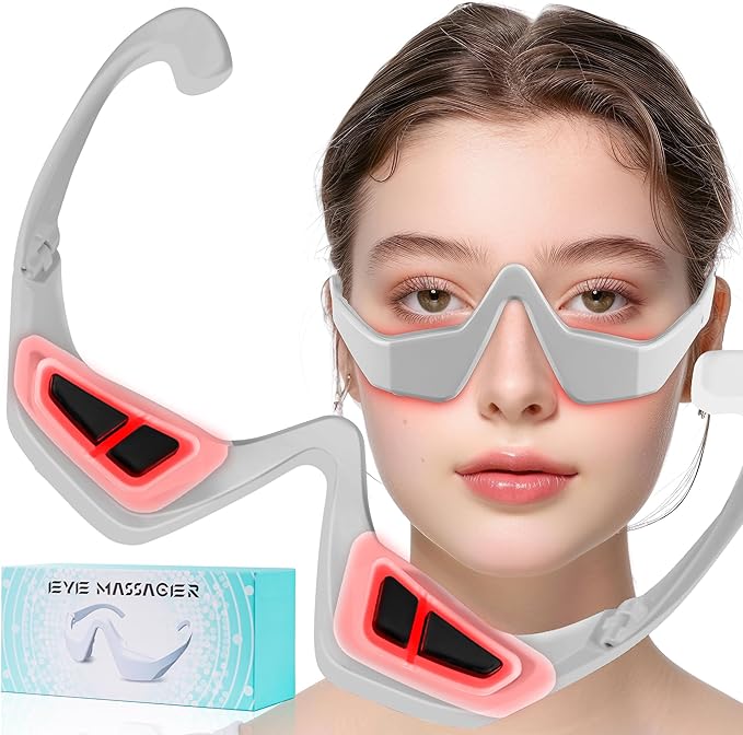 Under Eye Red Light Therapy Glasses Red Light Therapy Device Microcurrent Eye Massager Eye Beauty Glasses Eyes Bag Remover for Reduce Dark Circles and Wrinkles (Gray)