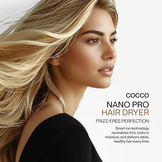 Cocco Nano Pro Hair Dryer Ultra Lightweight Ionic Intel System Ceramic Spheres Technology Professional Performance Black