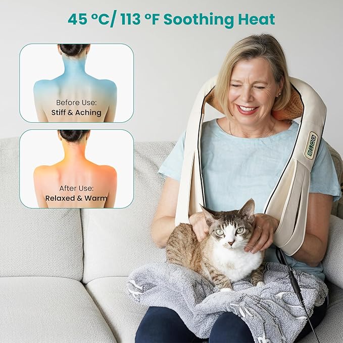 Nekteck Shiatsu Neck Massager with Heat for Pain Relief Deep Tissue 2026 Upgraded 3D Back Shoulder Kneading Massage Pillow Body Muscle Relaxation Tools Gifts for Him Her Beige (NOT Cordless)