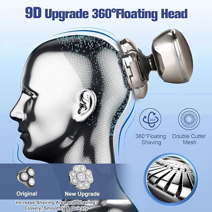 9D Head Shavers for Bald Men 6-in-1 Electric Bald Head Shavers for Men Wet/Dry LED Display Electric Razor for Mens Hair Trimmer