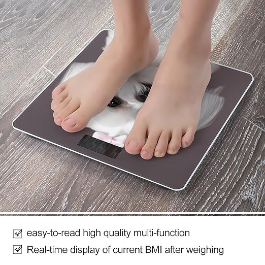 Lovely Maltese Dog Scale for Body Weight High Precision Digital Weight Scales with LCD Display Anti-Slip Sturdy Slim Tempered Glass Bathroom Scale for Home Use
