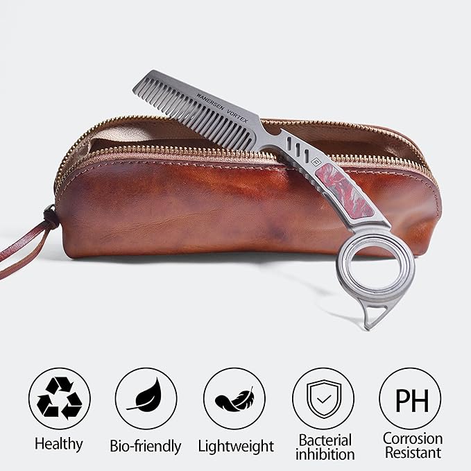 Titanium Comb with Fidget Ring EDC Grooming Tool for Men Mustache Comb Can DIY Tritium Tubes(Not included)
