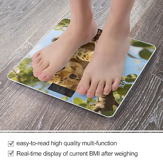Leopard Style Smart Scale for Body Weight Digital Bathroom Scale Toughened Glass Weight Scale with Large LCD Backlight Display High Precision Scales Weighing Machine