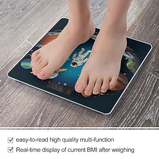 Outer Space Rocket AstronautScale for Body Weight with LCD High Precision Weighing Scales Fashion Sturdy Tempered Glass Weight Scales Easy-to-Read Digital Bathroom Scale for Daily 400lb