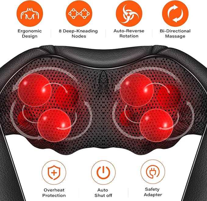 Electric Neck Massager Neck and Back Massager with Heat Shiatsu Massage Pillow for Back Shoulder Muscle Pain Relief Ideal Fits for Parents