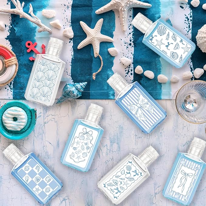 50 Pcs Blue Bow Starfish Seashell Mini Hand Sanitizer Bulk Thank You Gift Favors Ocean Coastal Nautical Travel Size Hand Soap Gift for Under The Sea Beach Wedding Mermaid Birthday Supplies