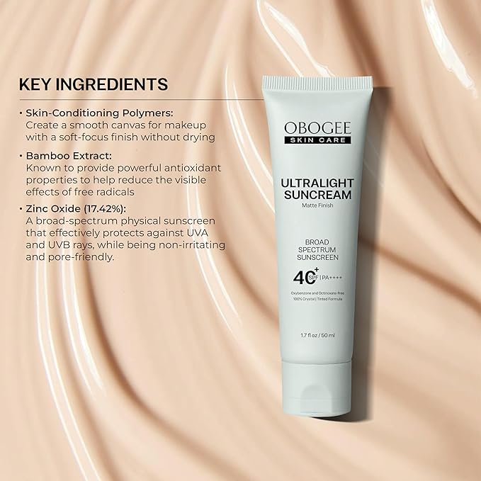 Ultralight SunCream(SPF 40) - 50 mL - 100% Mineral Oil-Free Broad Spectrum Sunscreen - Smooths Skin’s Appearance Minimizes Pores &amp Controls Shine - Water &amp Sweat Resistant