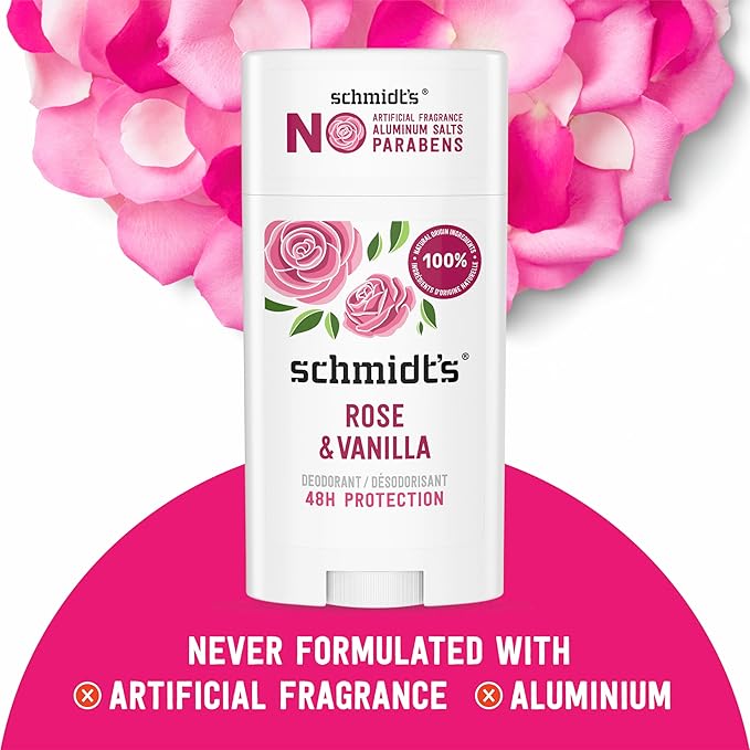 Schmidt's Aluminum-Free Vegan Deodorant Rose &amp Vanilla 2 Count and Clean Coconut 2.65 oz Each 24 Hour Odor Protection