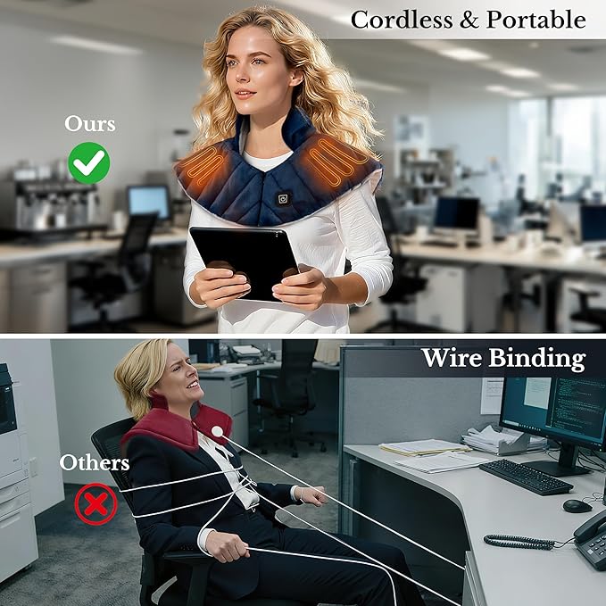 Portable Cordless Heating Pad for Neck Shoulders &amp Back - Rechargeable Battery Operated Heating Pad with 3 Heat Settings Birthday Gift for Women Weighted Neck Warmer for Pain Relief (Navy Blue)