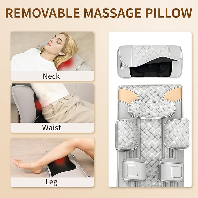 Full Body Massage Mat with HeatBack Massager Pad with Detachable Shiatsu Neck Massager3D Body Stretching &amp Lumbar Traction4 Vibrating Motors2 Heat LevelsGifts for Men Women