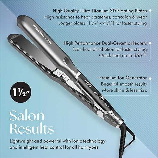 Olivia Garden Titanium + Ion Professional Flat Iron - Hair Straightener for All Hair Types - Includes Heat-Resistant Mat - 3D Floating Plates