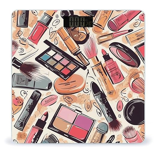 Cosmetic and Makeup Theme Pattern Bathroom Scale Rounded Smart Scale for Body Weight Automatic Power On/Off Weight Scales Accurate Bathroom Digital Scales for Pet Home Bedroom Kitchen