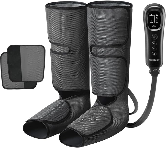 Nekteck Leg Massager for Circulation and Relaxation Air Compression Foot and Calf Massager to Relieve Pain Edema Swelling with 2 Size Extensions Gift for Mom Dad Men Women