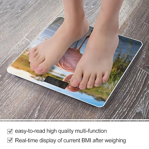 Elegant Flamingo with National Flag Weight ScaleClear LED Display Bathroom Digital Weighing ScaleTempered Glass Digital Bathroom Scale for Body Weight Capacity Up to 400 Lbs
