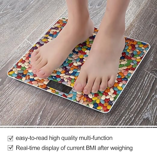 Assorted Jelly Beans Scale for Body Weight Sturdy Tempered Glass Weighing Scales with LCD Display Accurate Digital Bathroom Scale Convenient Body Fat Smart Scales Easy Read